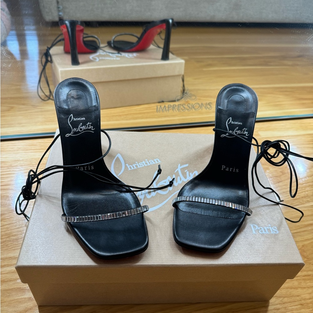 CHRISTIAN LOUBOUTIN Condora Lacestrass 85 crystal-embellished leather sandals